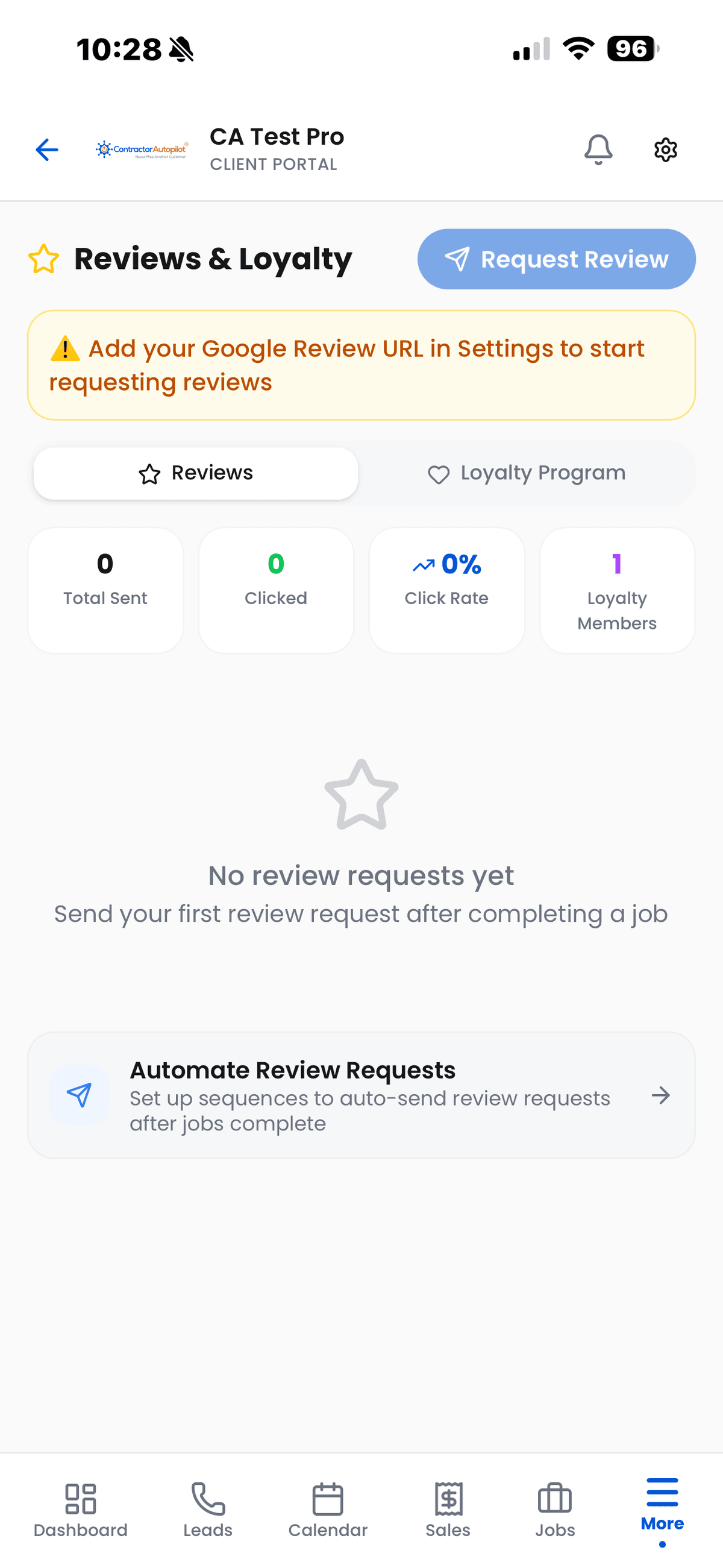 Automatic review feed on a contractor website